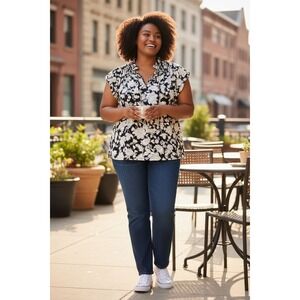 Fair Haven‎ Women's 2XL Floral Flutter-Sleeve Blouse vacation resort feminine